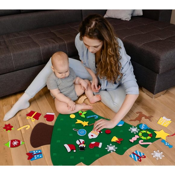 3ft DIY Lighted Felt Christmas Tree Set Plus Snowman 33 Ornaments Kids Gift - Picture 7 of 10